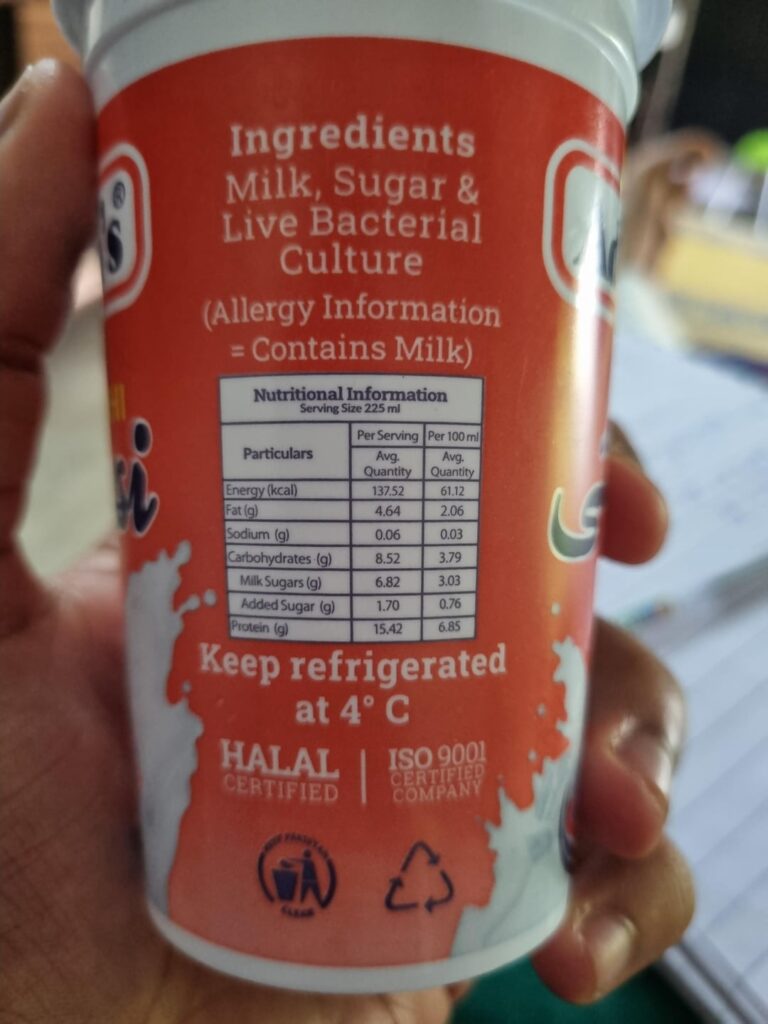 Sweet lassi has 140 calories and 15 grams of protein