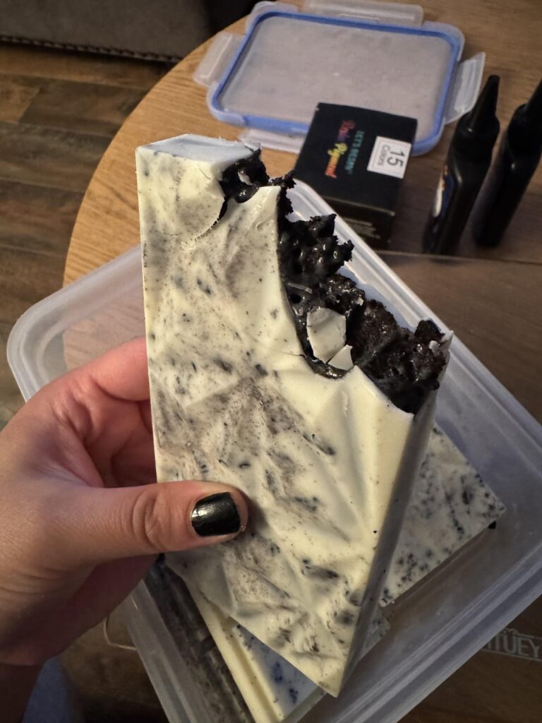 It was my husband’s birthday yesterday so I made him cookies and cream chocolate bars and soft pretzels