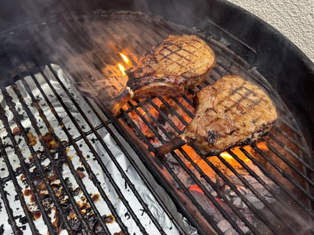 Smoked then seared pork chops