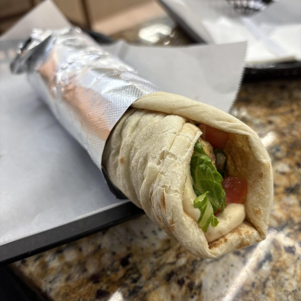 Chicken shawarma sandwich on lafa bread @ Joe’s Falafel (Studio City, $$) Chicken shawarma sandwich on lafa bread @ Joe's Falafel (Studio City, $$)