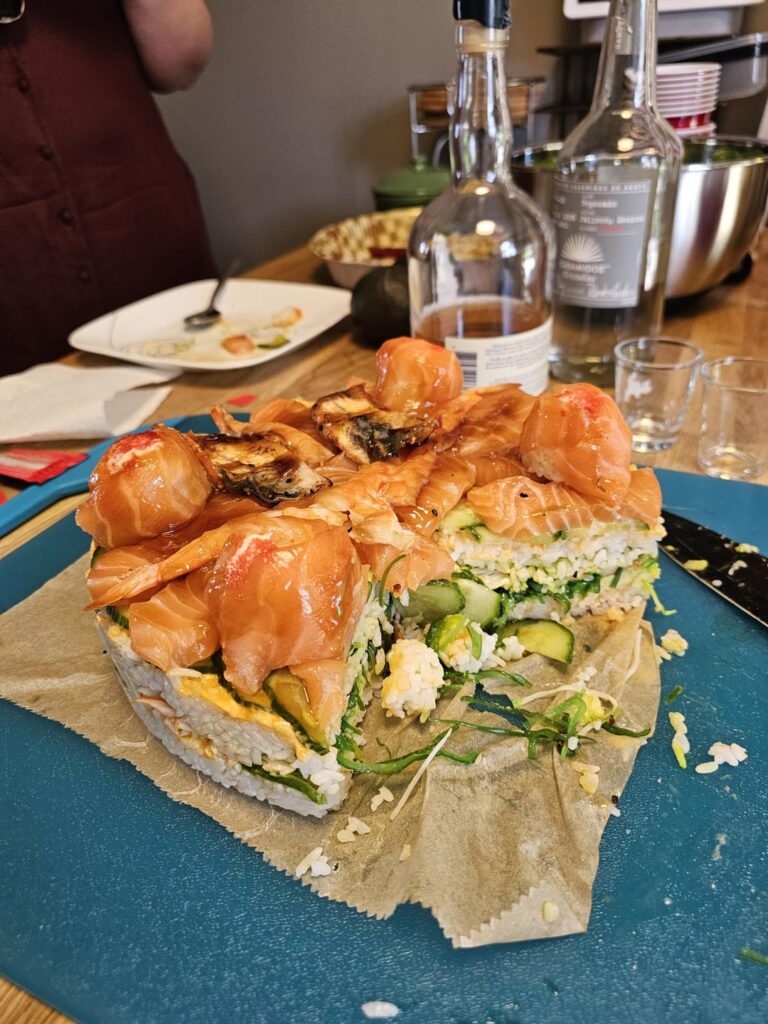 Made a sushi cake for my wifes birthday!