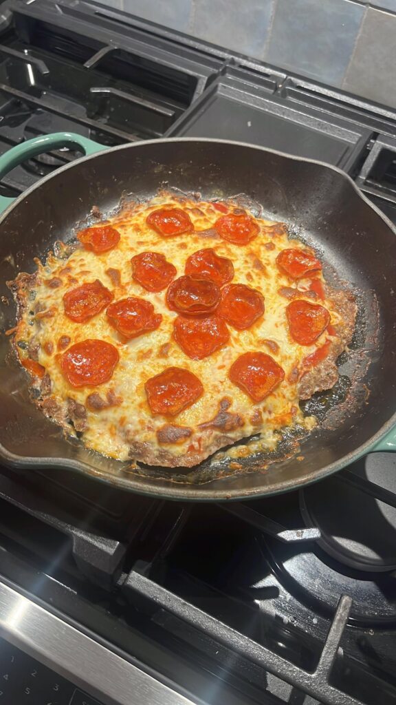 I made my first Ground beef crust pizza