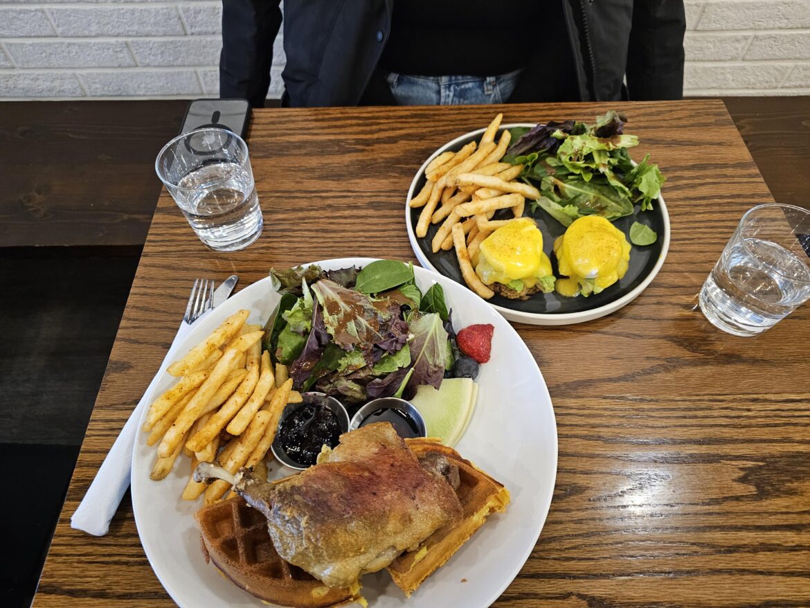 Duck n Waffles & Crab Cake Benny at O'Somae