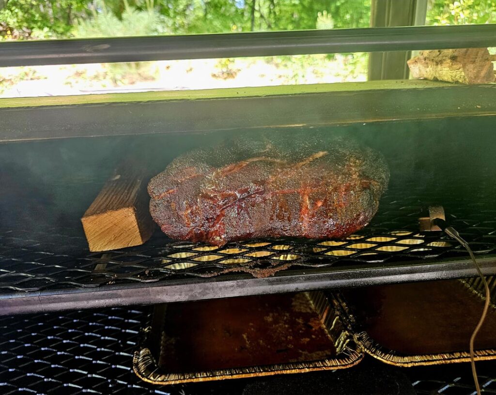 First smoke on the new pit now that I finally got a roof over it.