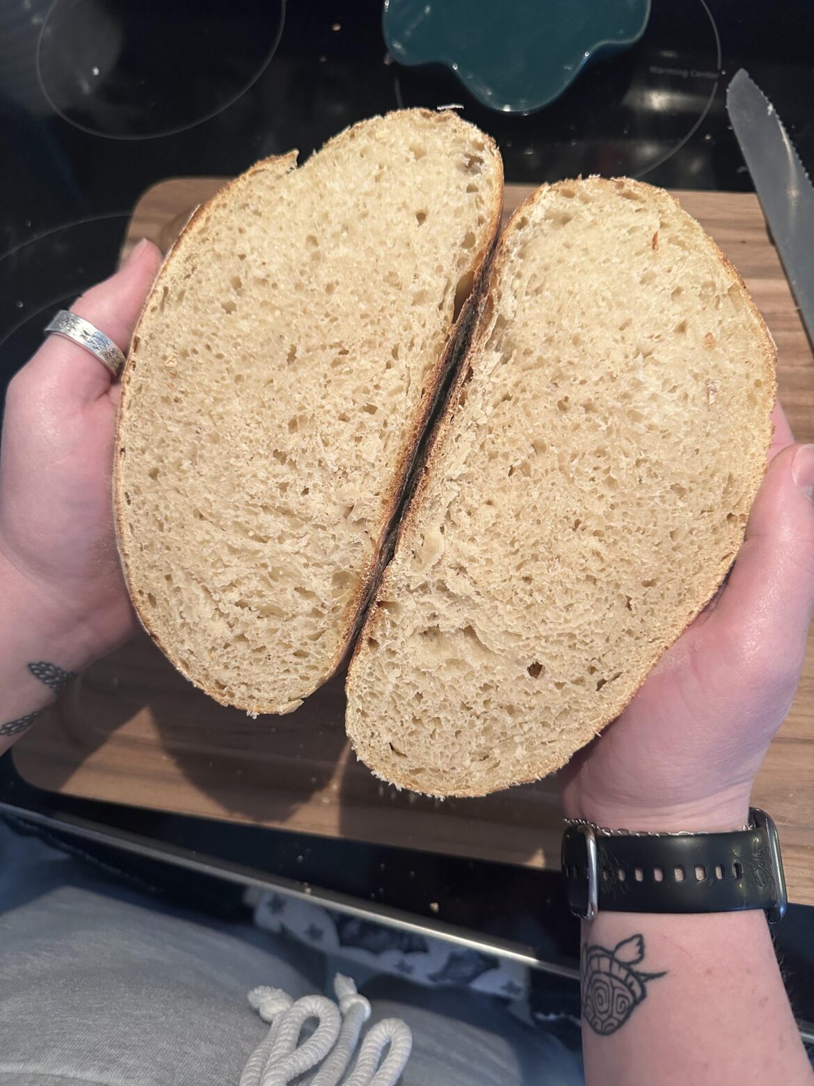 This is my first time making sourdough. Is the crumb good or bad? Advice!