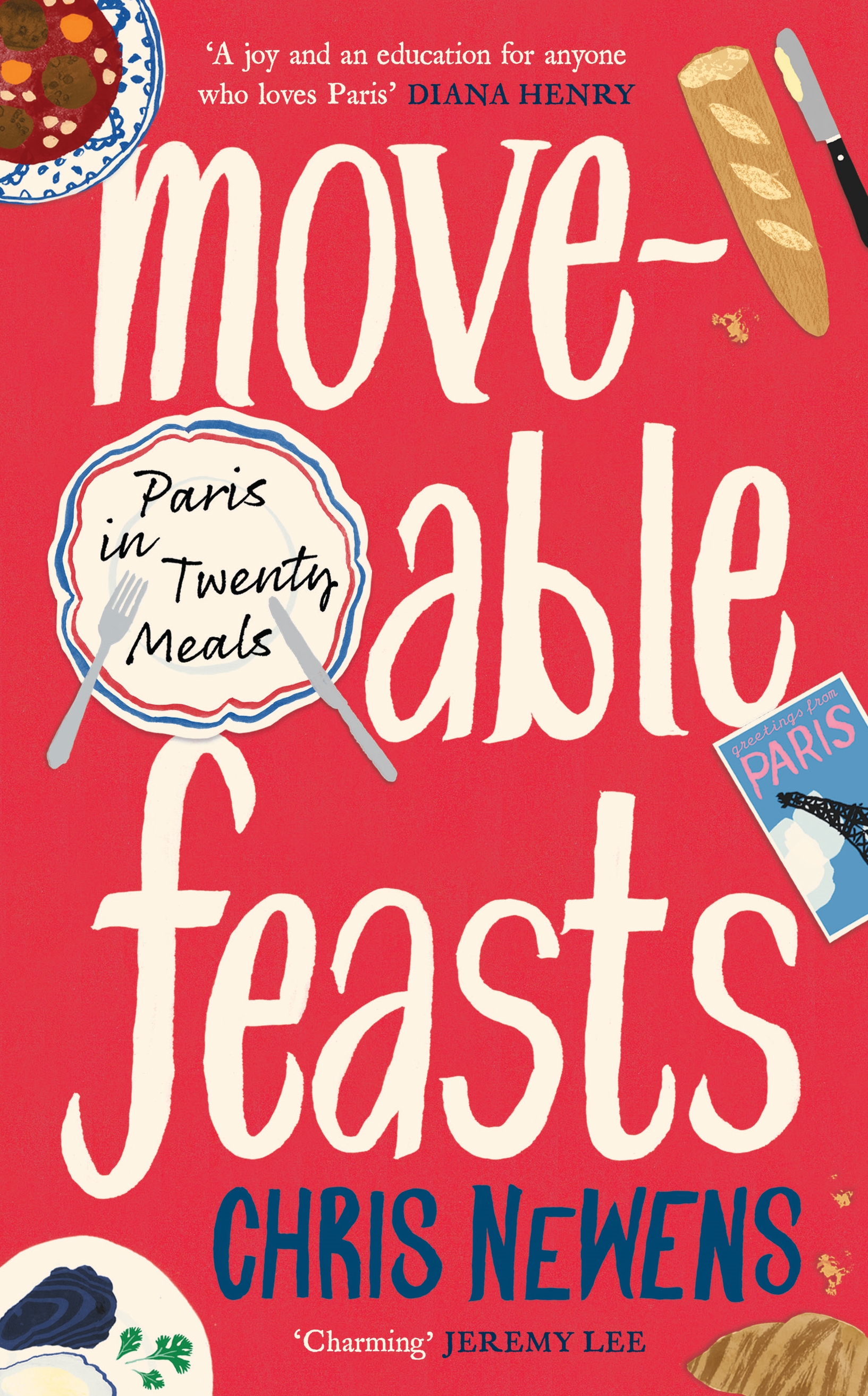 Illustration of book cover for "Moveable Feasts" by Chris Newens.