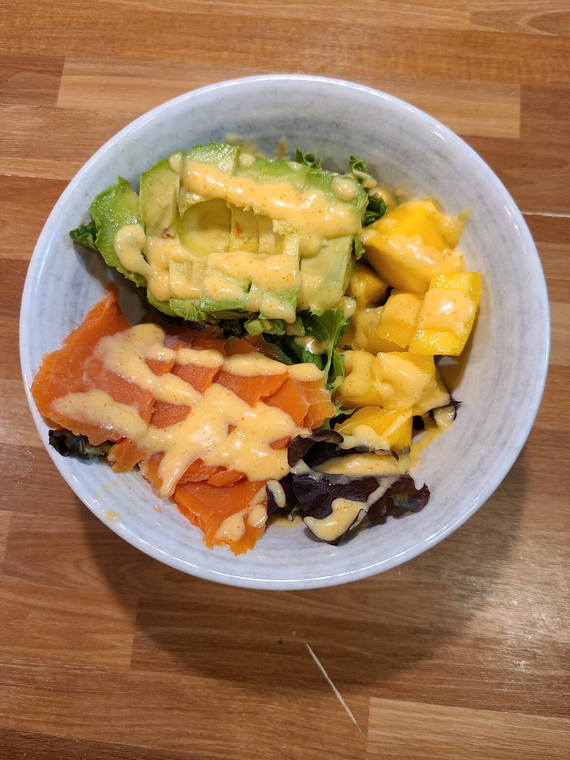 Mango Avocado Smoked Salmon Salad w/ Mango Lime Cayenne Dressing Mango Avocado Smoked Salmon Salad w/ Mango Lime Cayenne Dressing