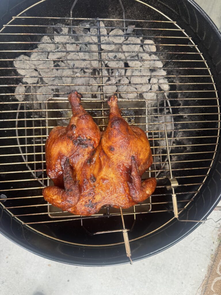 Second time using the Weber kettle. Spatchcocked chicken!
