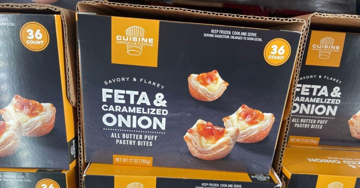 feta and caramelized onion puffs