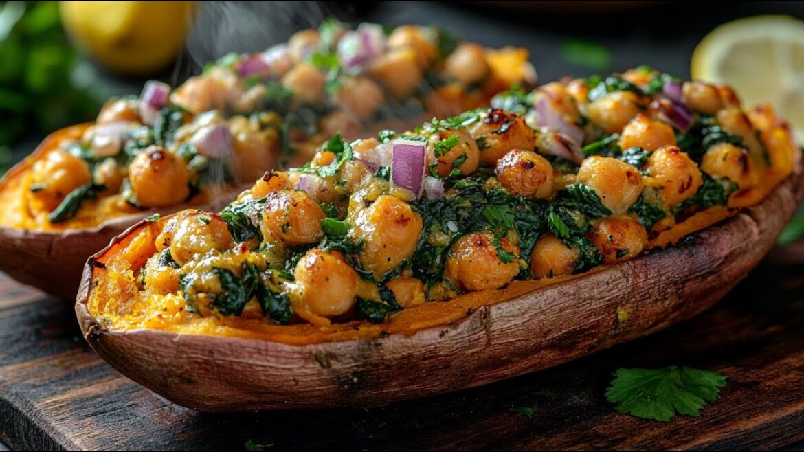 Vegan Stuffed Sweet Potatoes With Chickpeas and Walnut-Herb Sauce