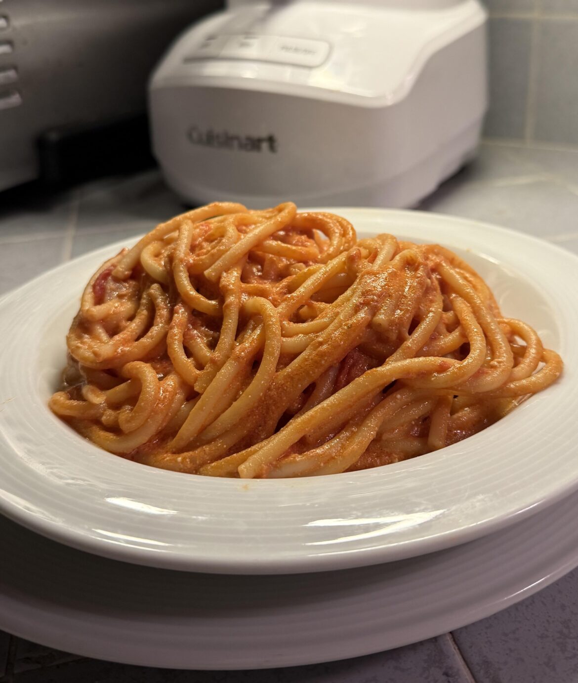 Bucatini with a Parmigiano Cream Tomato Sauce