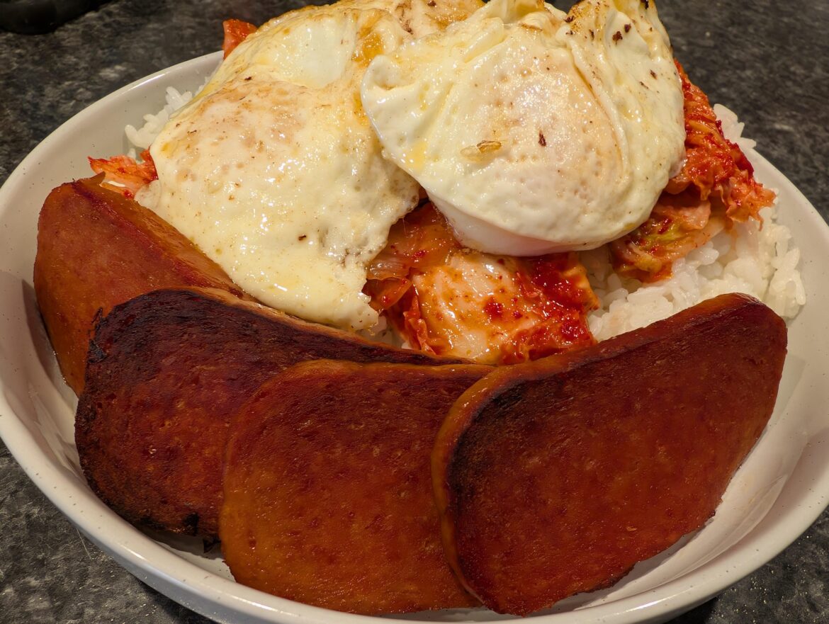 Gochujang spam, kimchi, over-easy eggs and rice!