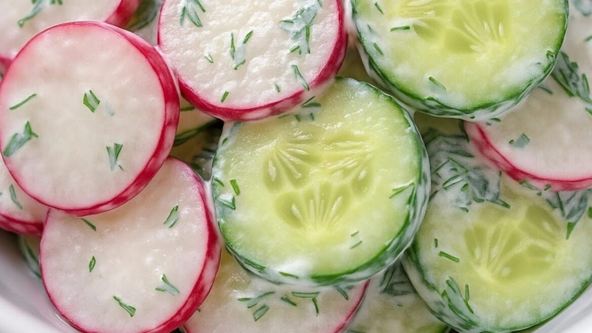 EASY RADISH-CUCUMBER SALAD RECIPE + GOLDEN SILK DRESSING. EASY RADISH-CUCUMBER SALAD RECIPE + GOLDEN SILK DRESSING.