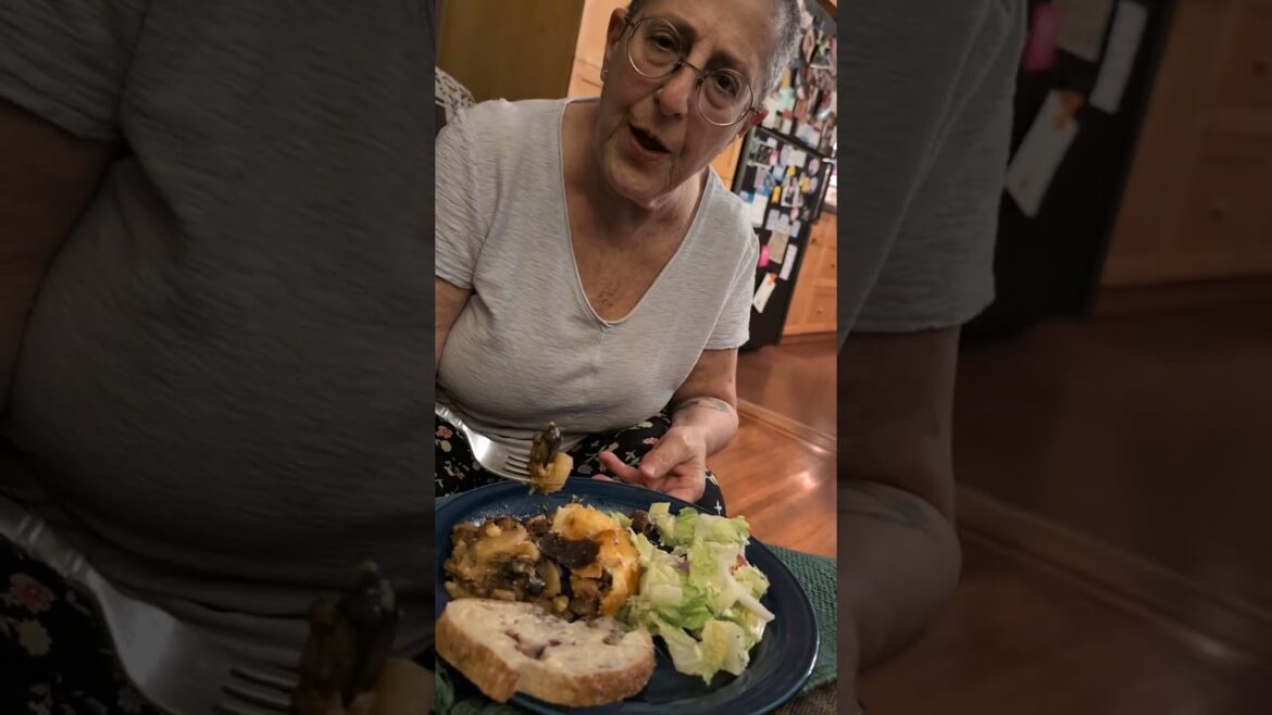 Moussaka, Greek Salad, Bread, Strawberry Rhubarb Pie