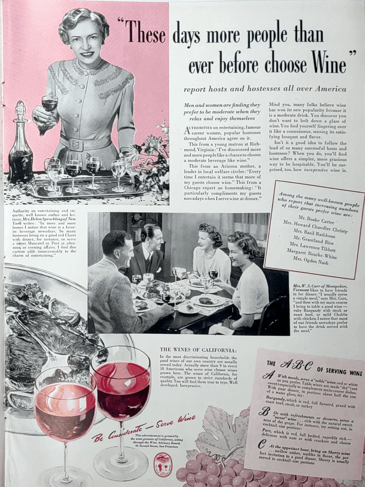 Teaching Americans to serve wine (Californian, preferably) 1940