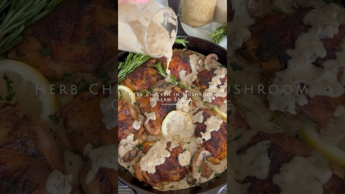 Herb Chicken in Mushroom Cream Sauce. #recipes #cooking #chicken #foodie #food #dinner
