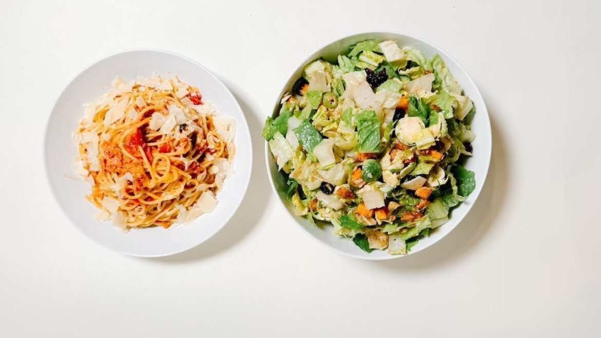 Creamy Sun Dried Tomato Pasta with Parmesan + Romaine Salad w Creamy Balsamic Vinaigrette Creamy Sun Dried Tomato Pasta with Parmesan + Romaine Salad w Creamy Balsamic Vinaigrette