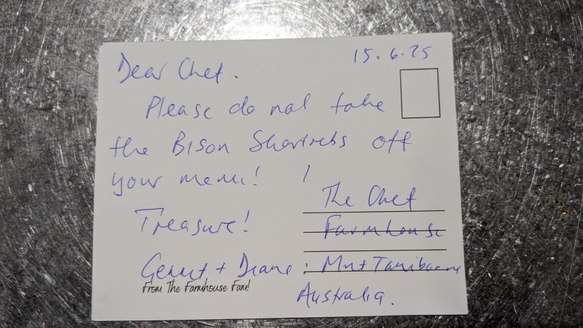 We give out postcards with our receipts. This was left on a table tonight. Sometimes all of this shit makes sense