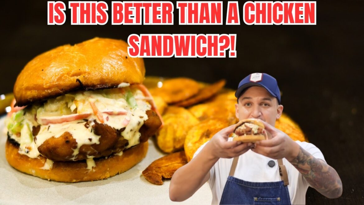 Crispy Fried Fish Sandwich |Jamaican Jerk with Mango Slaw and Plantain Chips Crispy Fried Fish Sandwich |Jamaican Jerk with Mango Slaw and Plantain Chips