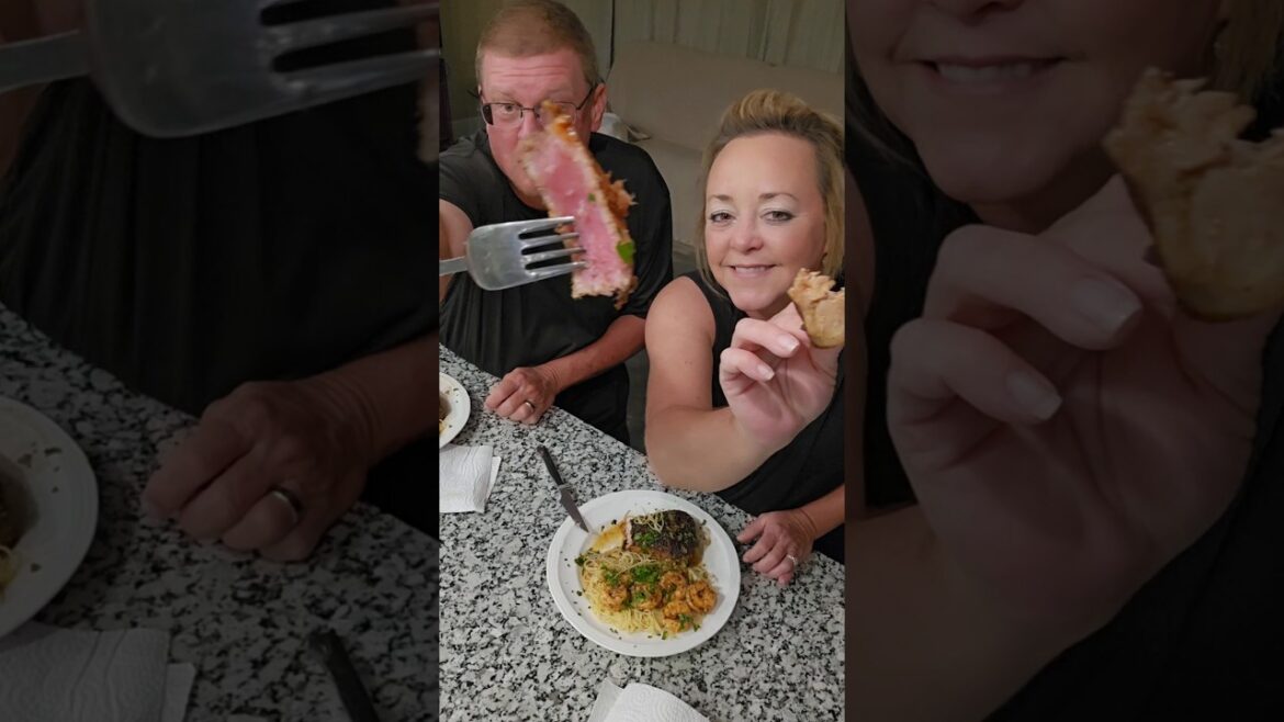 Epic seafood dinner for two! Tuna Steaks and Shrimp Scampi over Angel Hair Pasta! Come cook with us!