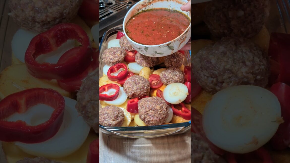 Oven-Baked Meatballs with Potatoes & Eggplant in Turkish Tomato Sauce