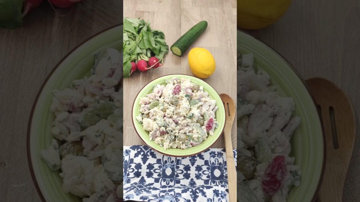 Tasty Salad with Orzo Pasta, Ham and Vegetables. Simple Salad Without Mayonnaise. #pastasalad