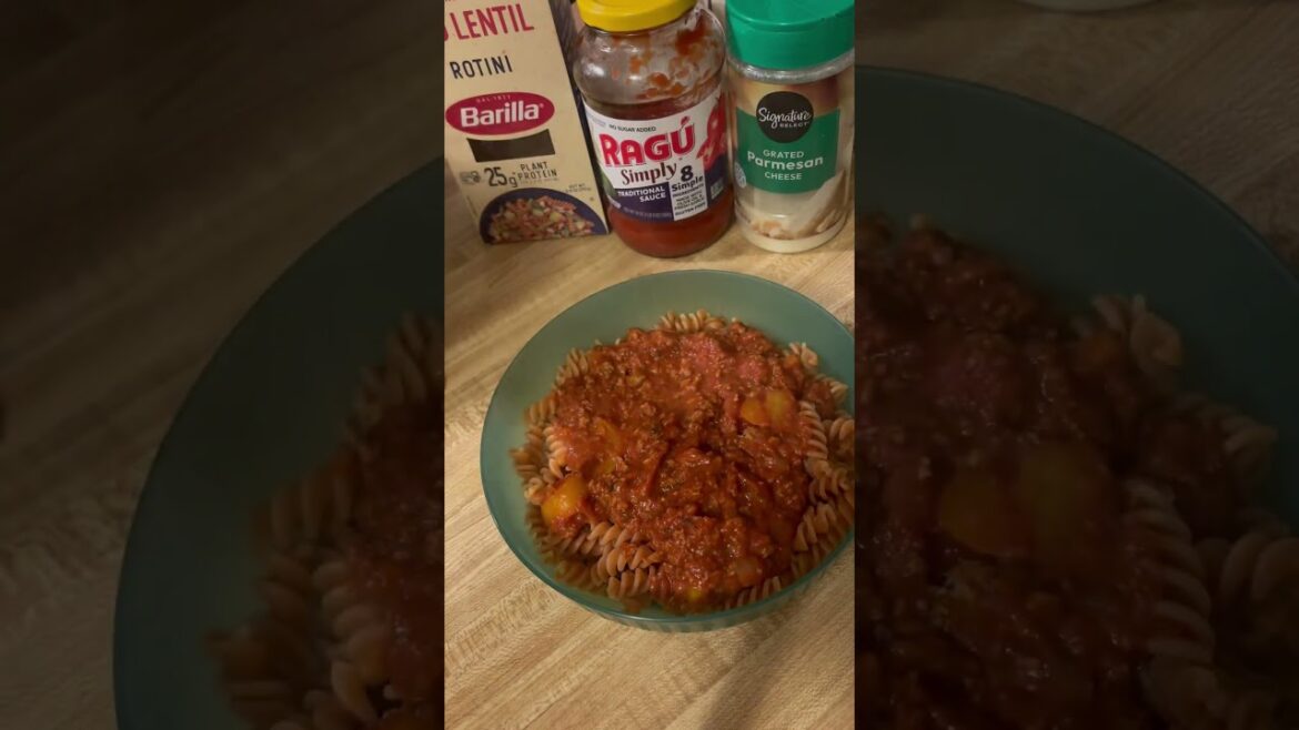 Red lentil pasta, ragu simply 8 sauce, ground turkey, peppers and onion. Parm! #als #liveincaregiver