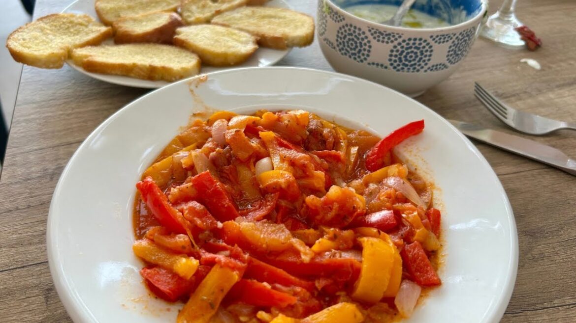 Spanish Peperonata Tapas Recipe with Tzatziki & Garlic Fried Crostini Top Greek Fusion Holiday Snack