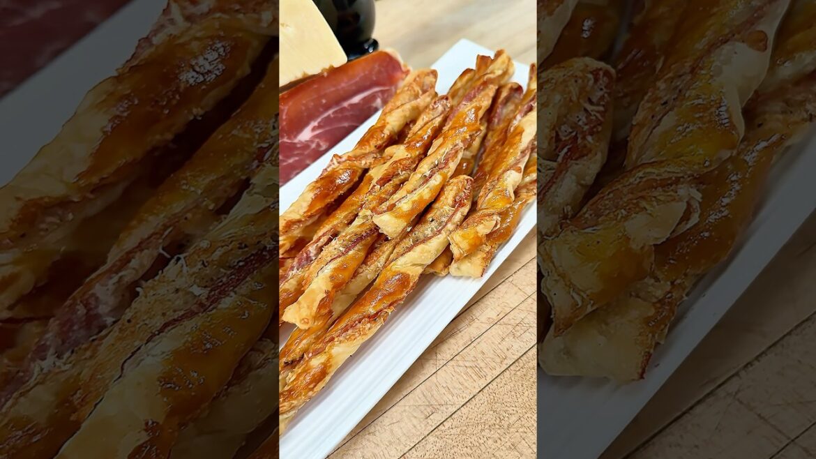 The easiest summer appetizer: Prosciutto & Parmigiano Puff Pastry Grissini! #recipe #shorts