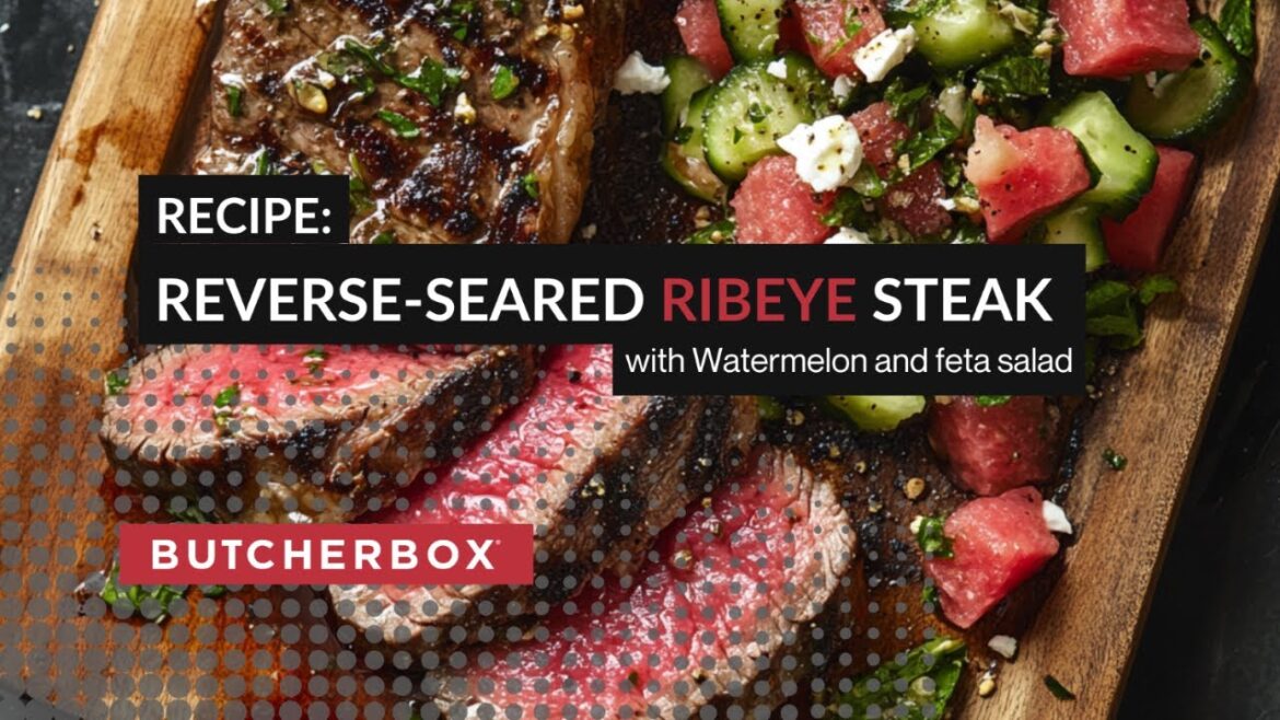 Reverse-Seared Ribeye Steak with Watermelon and feta salad
