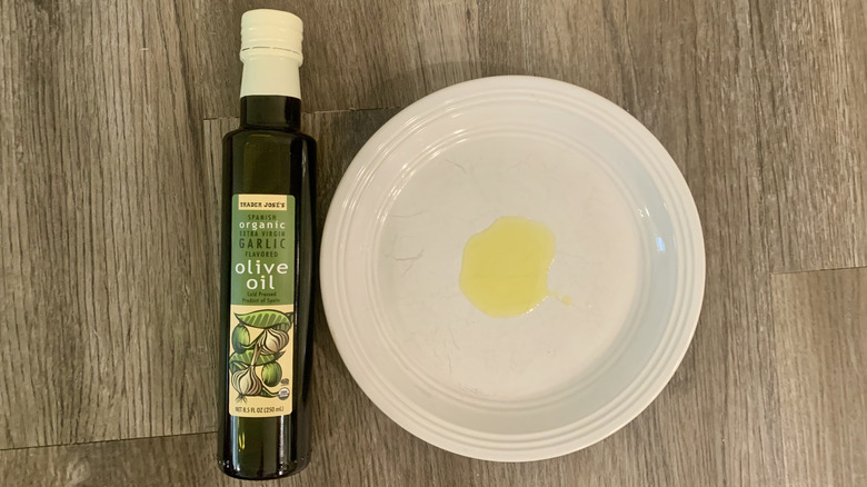 Trader Joe's Spanish garlic olive oil on table