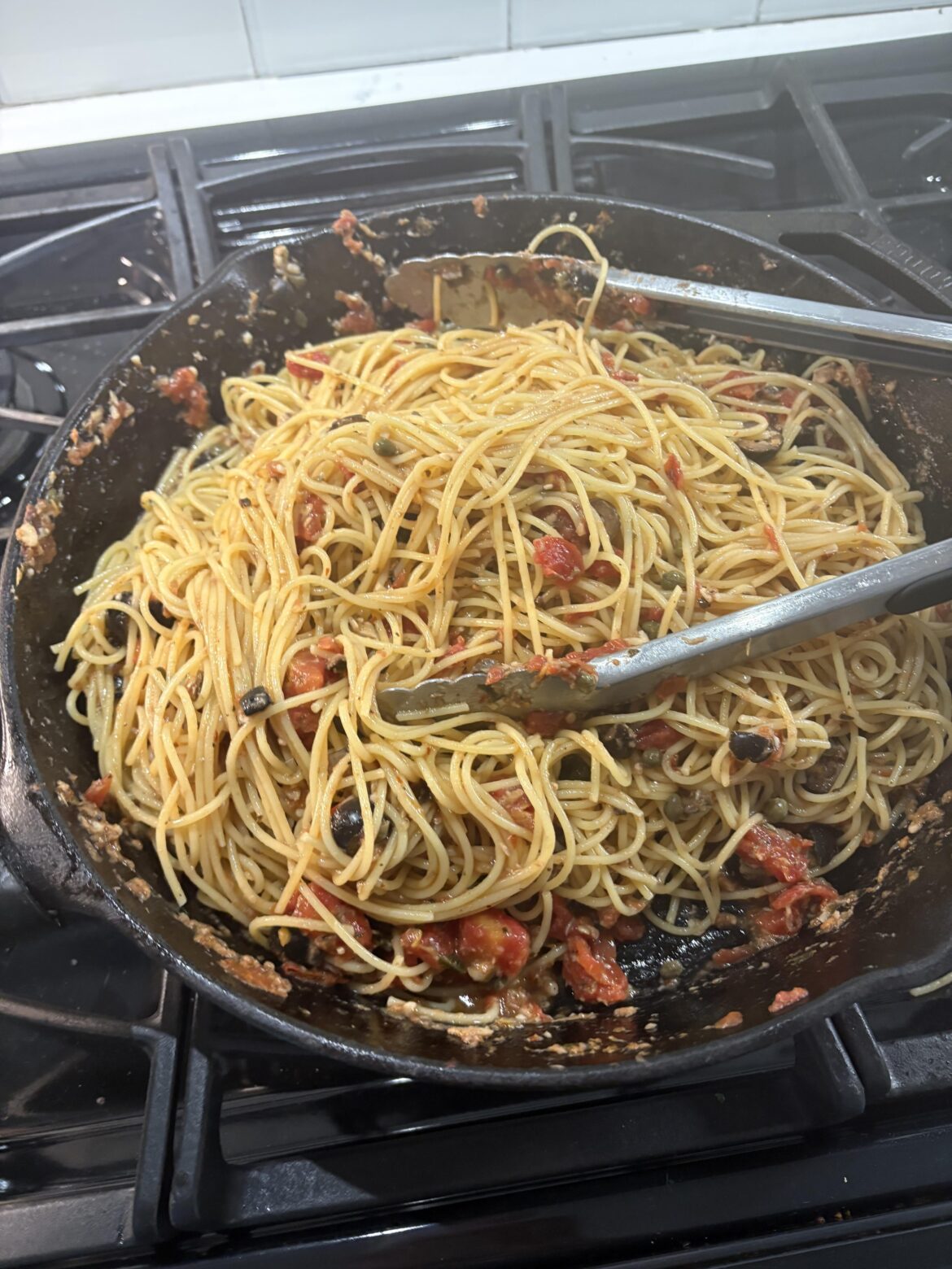 Here’s my Spaghetti Alla Puttanesca with too much Spaghetti because I’m an idiot