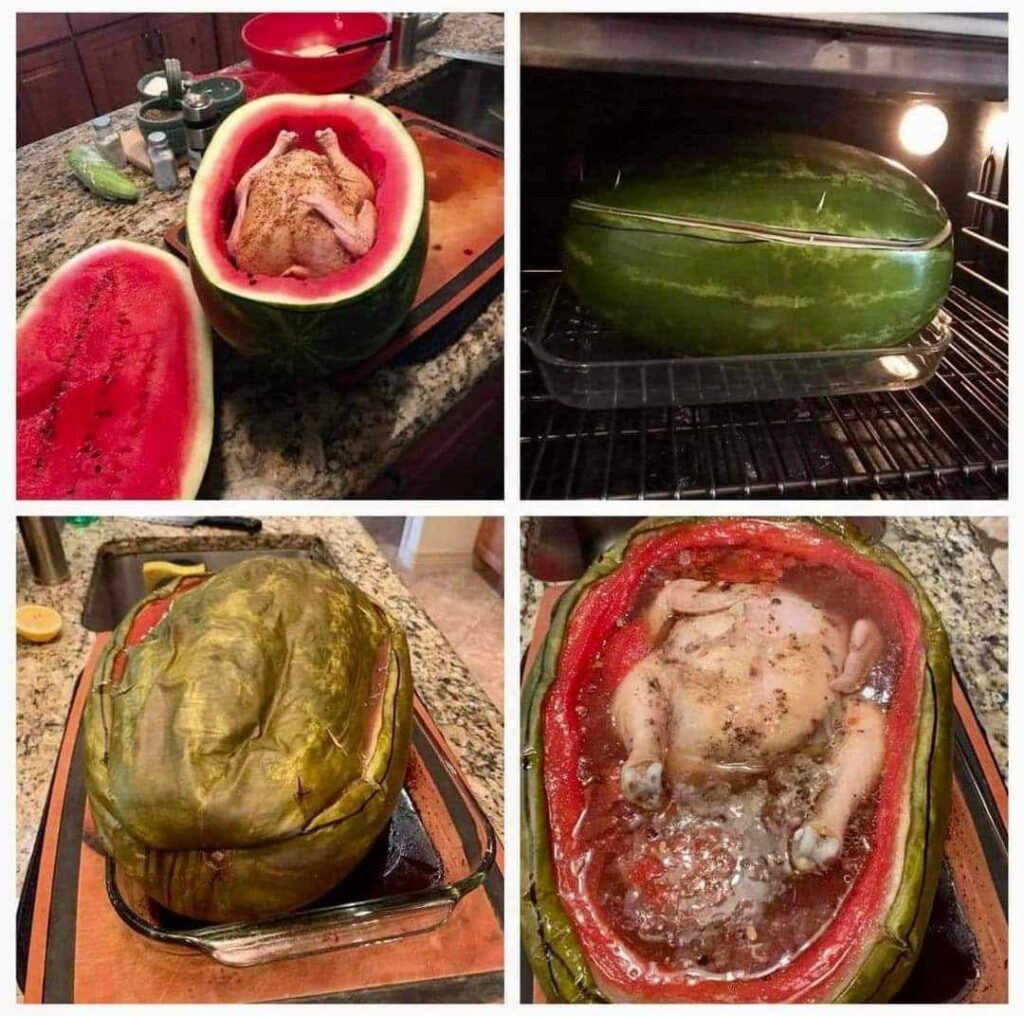 Came across this: Baked juicy chicken in watermelon