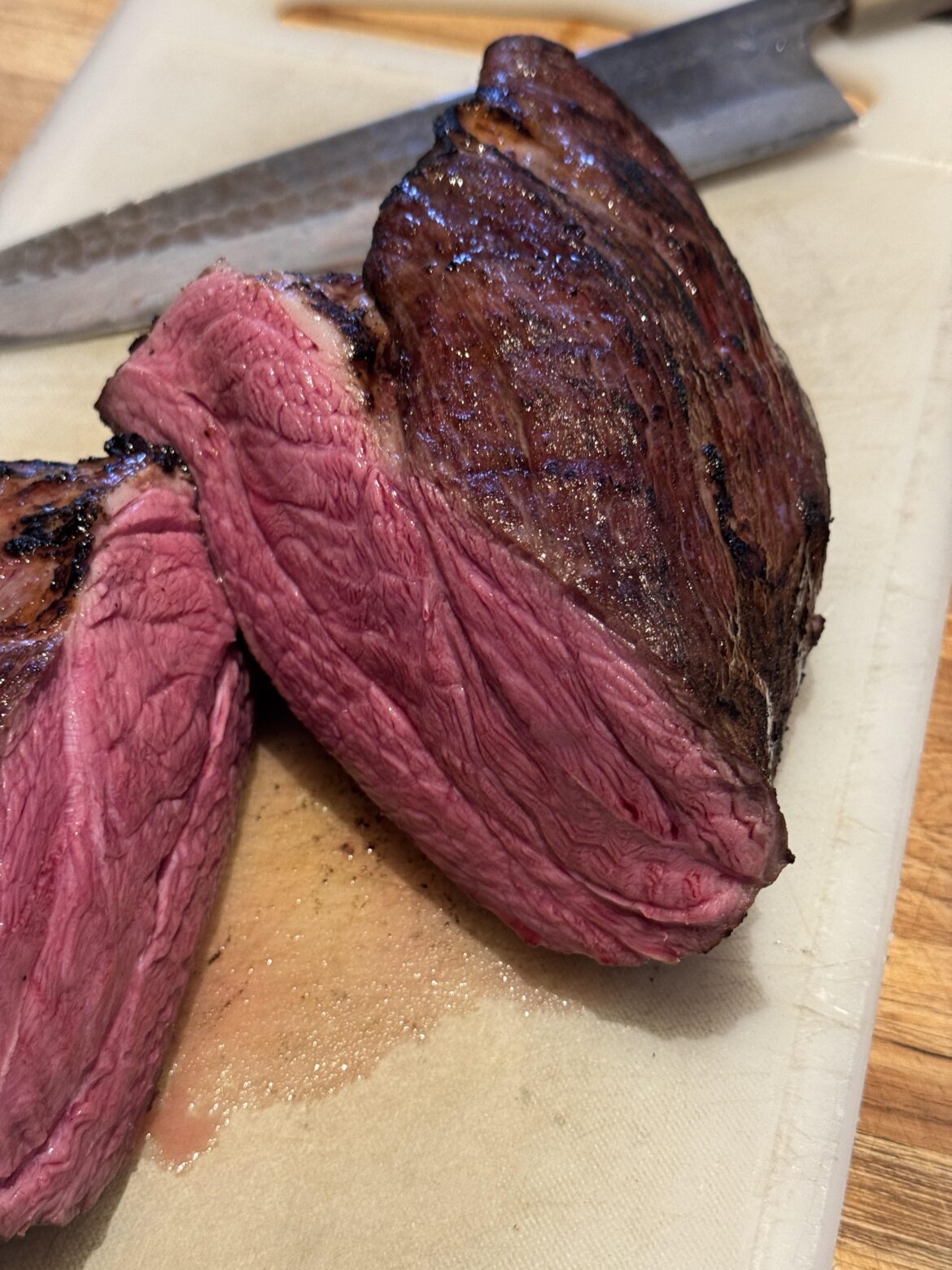 Bison tri tip. 132F, 3.5 hours. Flamethrower sear. Bison tri tip. 132F, 3.5 hours. Flamethrower sear.