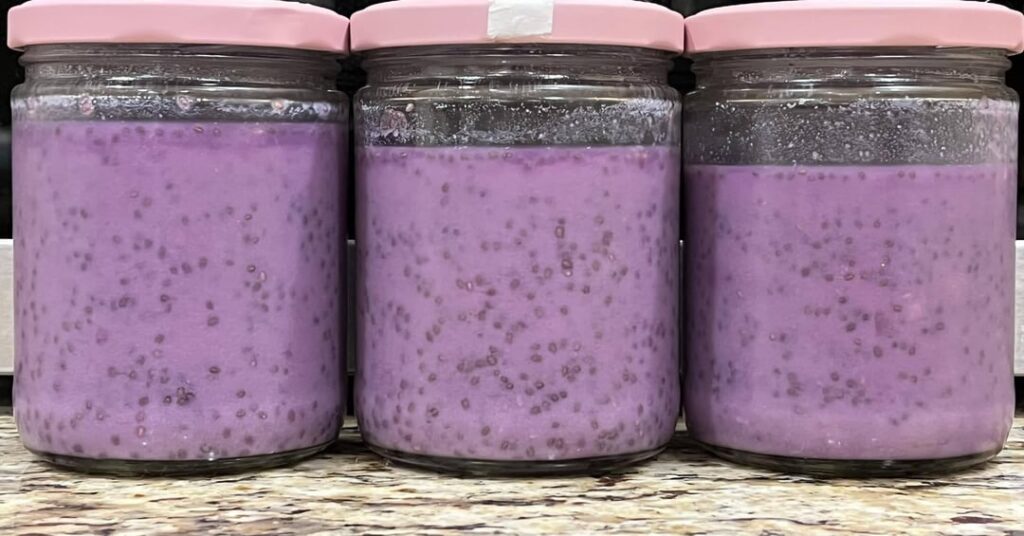 Ube with coconut milk, coconut cream, & chia seeds RECIPE BELOW