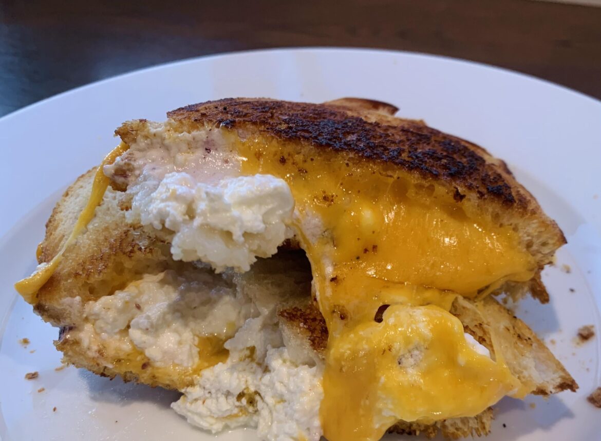 Cheddar and farmers cheese on sourdough