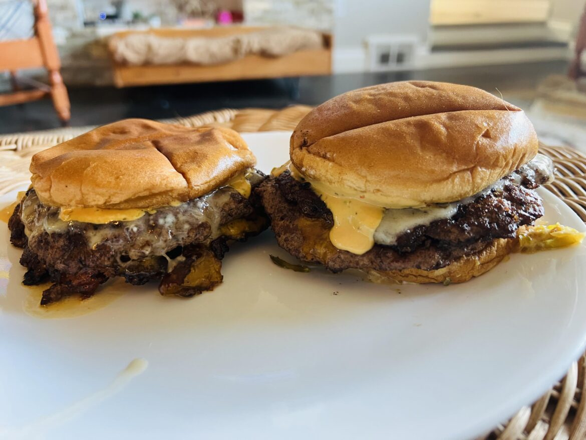 Just a couple greasy burgers while the family is away!