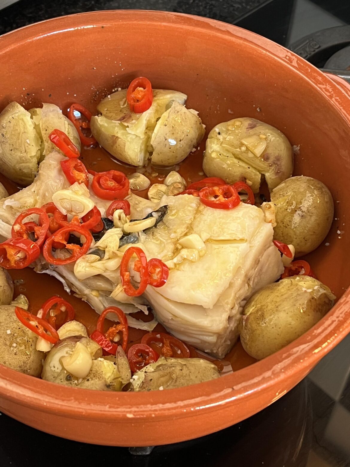 Bacalhau à Lagareiro made at home in Portugal!