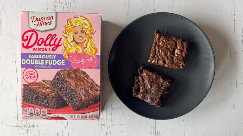 Dolly Parton baking mix on white surface