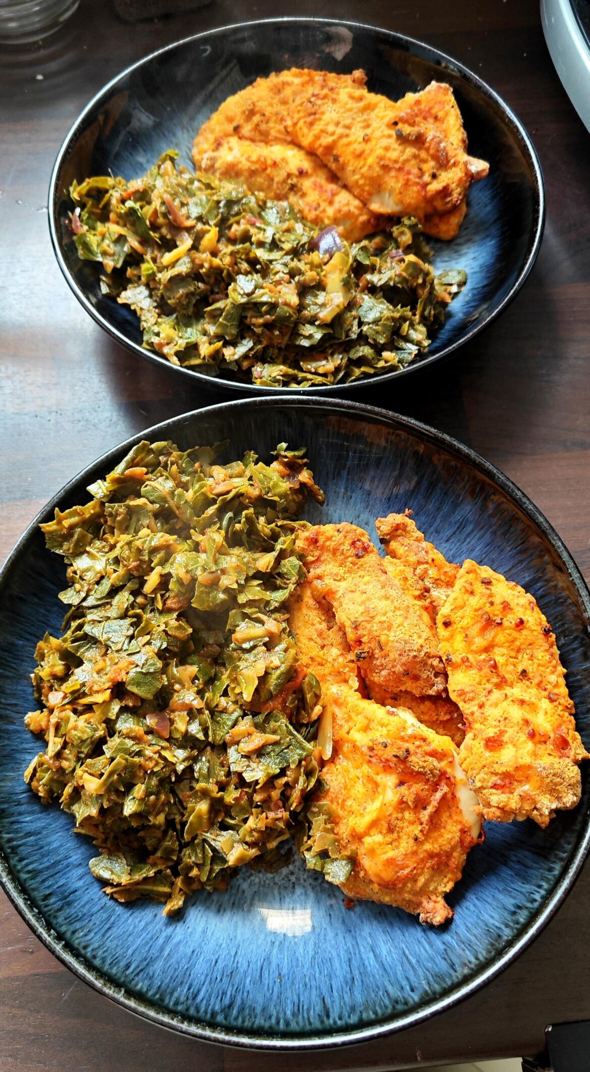 Goem wot (spiced Ethiopian style cabbage) and hand coated spiced chicken breast.