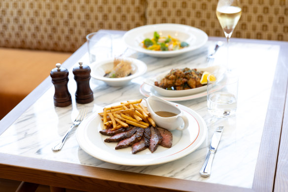 Charlotte’s steak frites comes with a gravy boat of rich mushroom sauce.