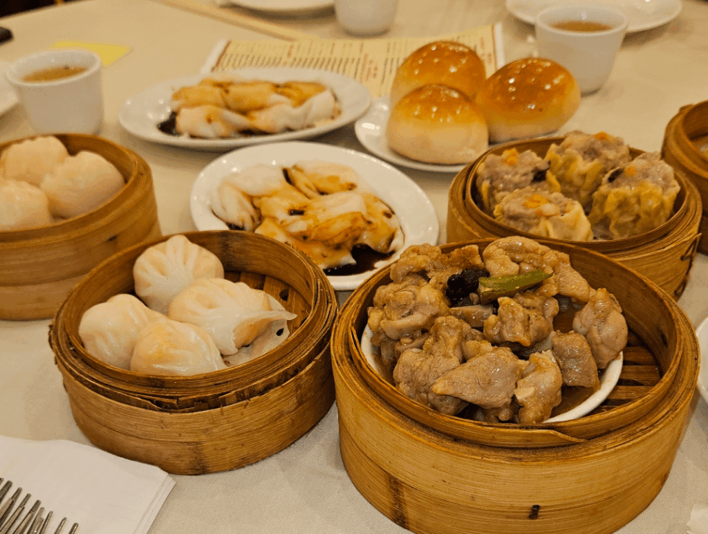 Various dim sum items from East Harbor Seafood Palace in Brooklyn