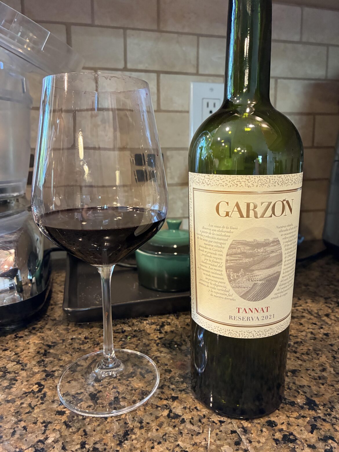 Garzon Tannat 2021 -- this started a little disorganized but tastes really nice after 4 hours