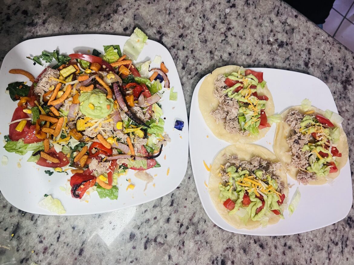 Chicken tacos and chicken salad