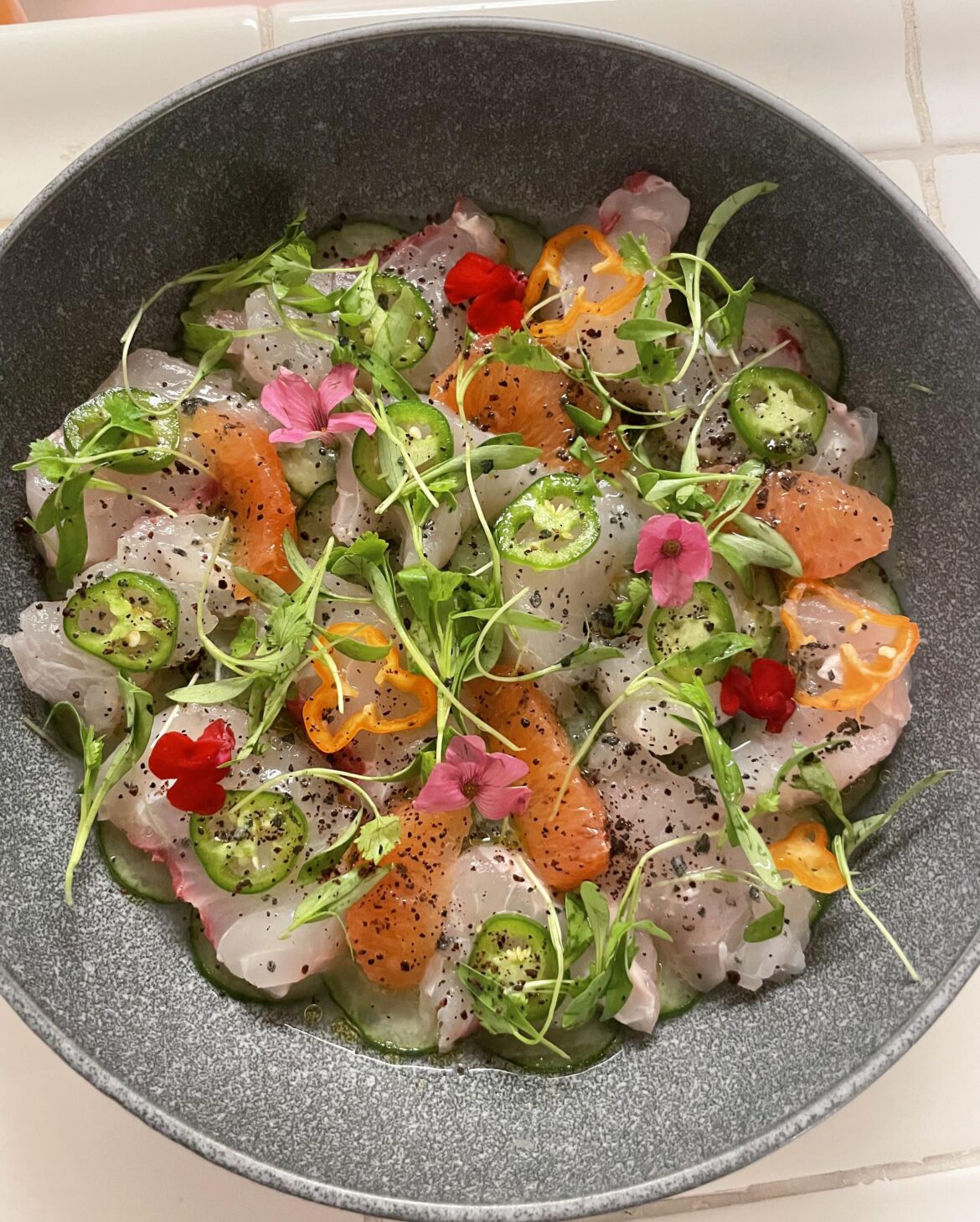 Yuzu-Lychee White Seabass Crudo