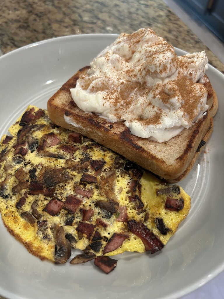 Low cal/high protein omelette and french toast