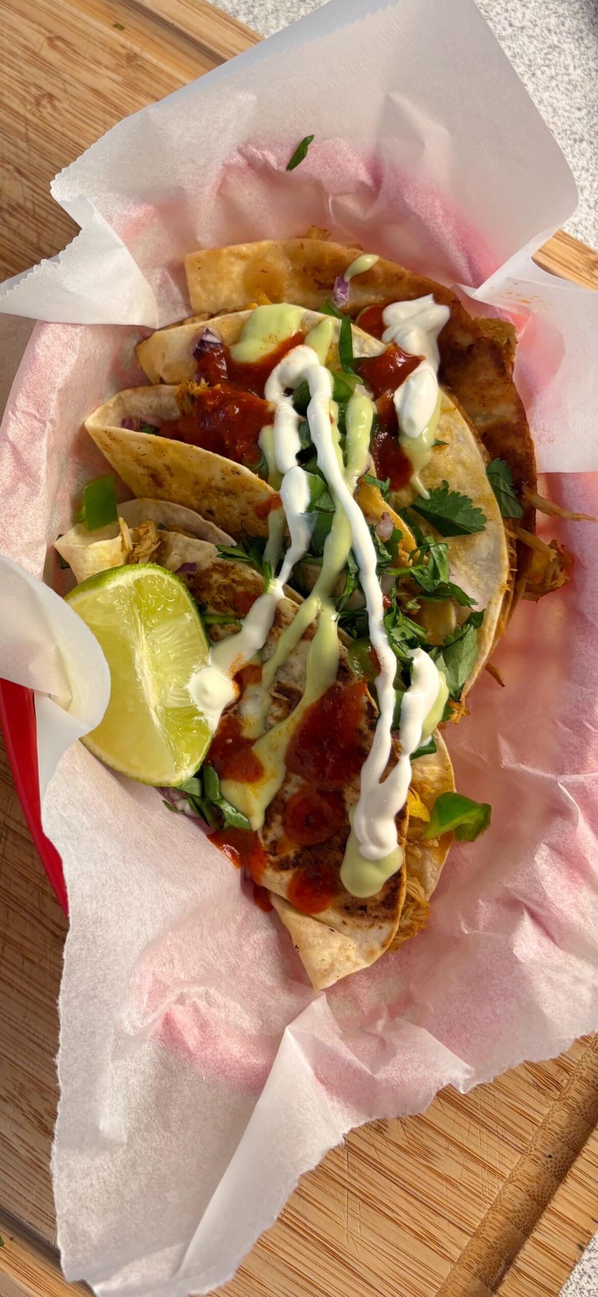 I made tacos. Pulled chicken, habanero salsa, lime and jalepeno salsa, cilantro and sour cream. Im noob and would appreciate advice and judgement.