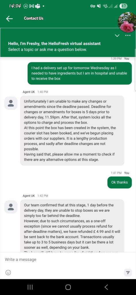 Hello fresh cannot take the boxes back and do not care about food waste