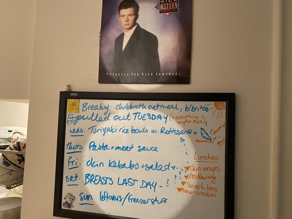 For those who enjoyed my last whiteboard post - this week’s meal plan!