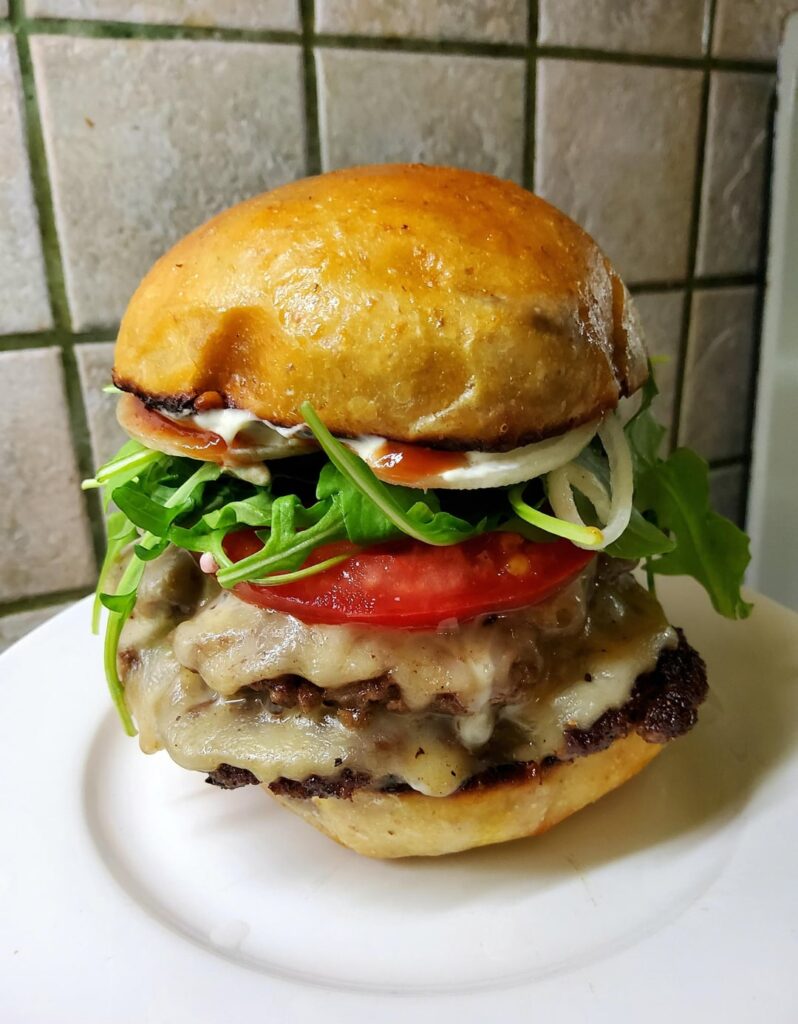 A sourdough double cheeseburger with walnuts | THE FAT CHAMOIS